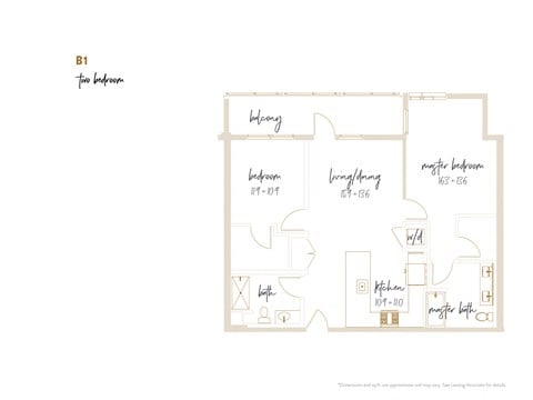 Floor plan for 2 beds, 2 baths, 1131 sqft